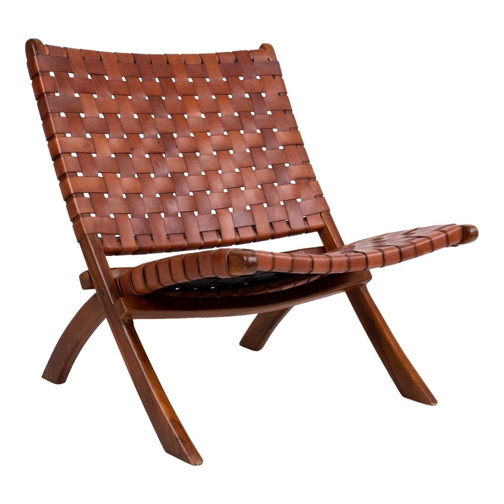 Perugia Klapstoel - Teakhout, Leer, Bruin - 66x74x73 cm