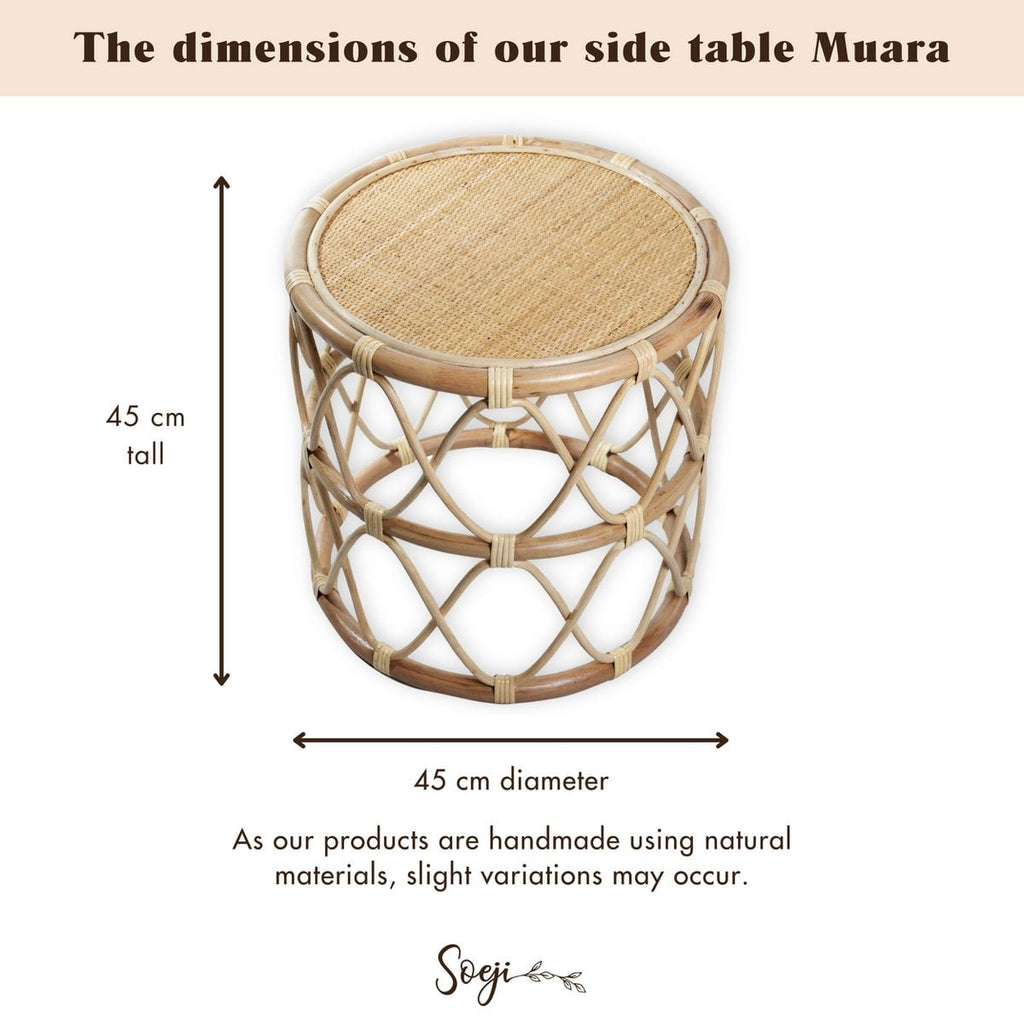 Ronde rotan bijzettafel – kleine boho salontafel – nachtkastje rotan beige – handgemaakte tafel gemaakt van natuurlijk rotan (Ø 45 cm) MUARA