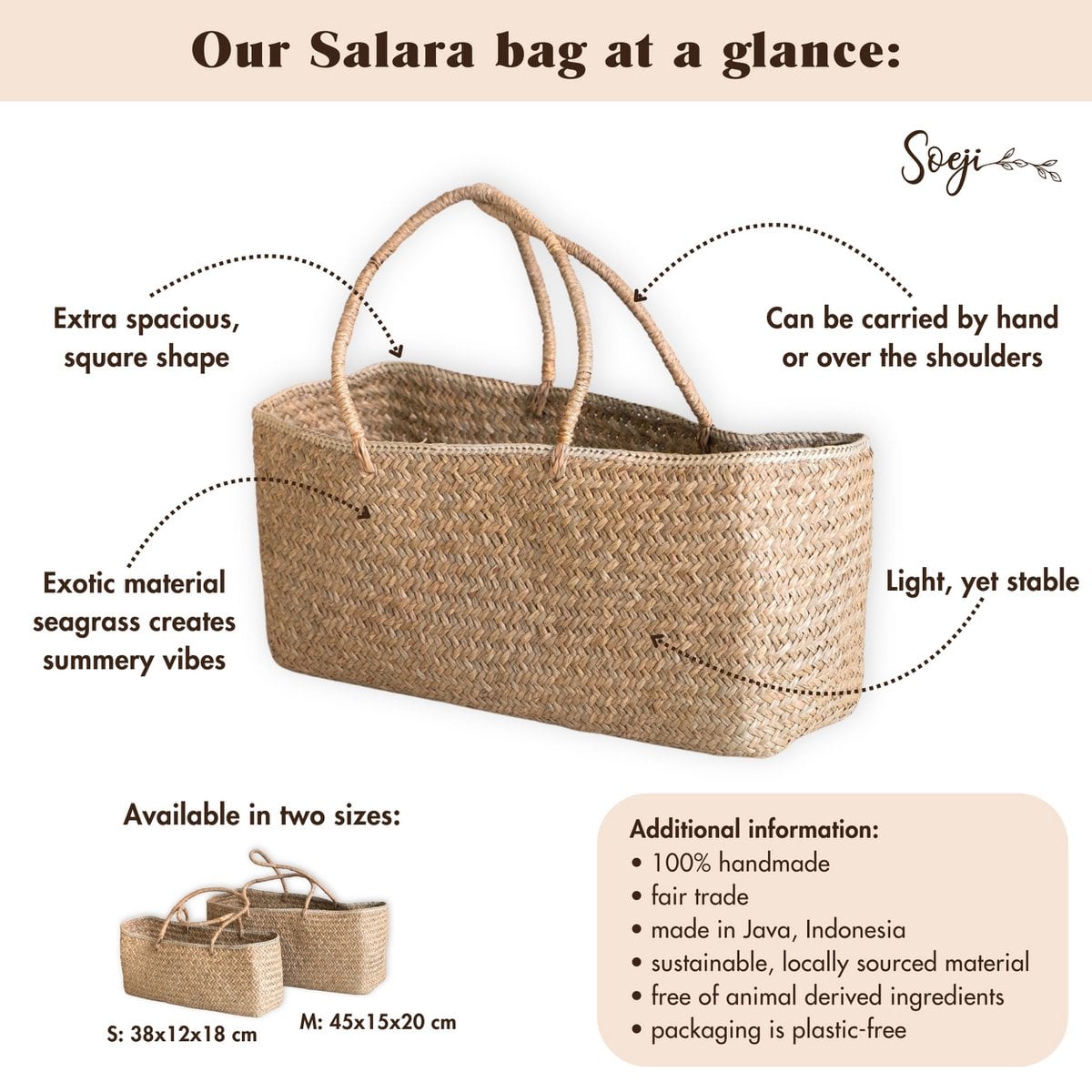 Handwoven tas gemaakt van zeegras salara (2 maten)