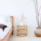 Ronde rotan bijzettafel – kleine boho salontafel – nachtkastje rotan beige – handgemaakte tafel gemaakt van natuurlijk rotan (Ø 45 cm) MUARA