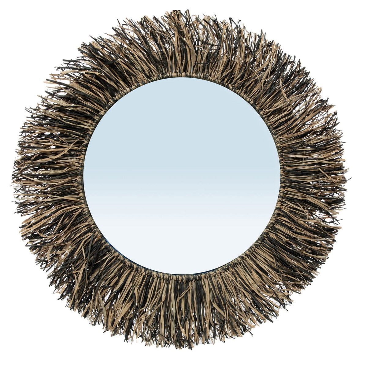De Raffia Fringe Spiegel - Natuurlijk Zwart - L