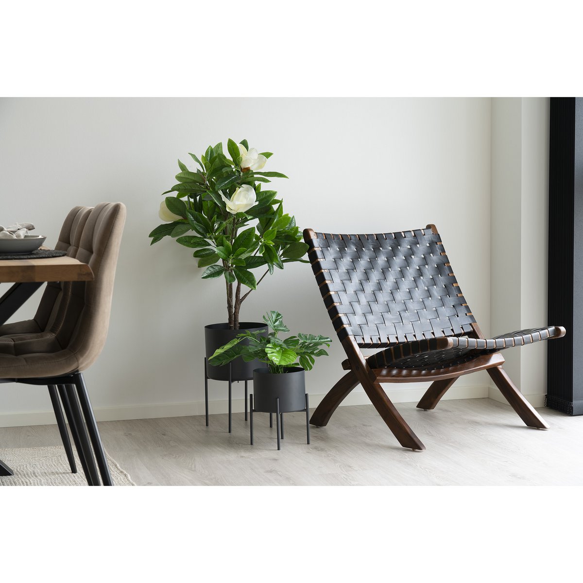 Perugia Klapstoel - Teakhout, Leer, Zwart - 66x74x73 cm