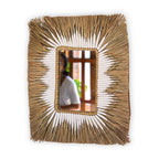 Zeegraswandspiegel - rechthoekige boho -hangende spiegel - randwandspiegel met wit katoenpatroon 60x50 cm kirana