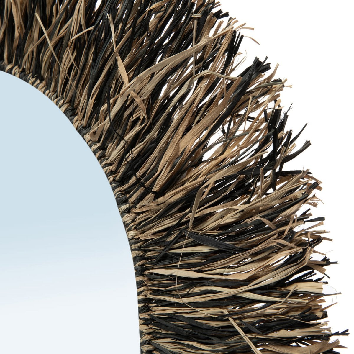 De Raffia Fringe Spiegel - Natuurlijk Zwart - L