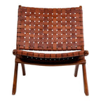 Perugia Klapstoel - Teakhout, Leer, Bruin - 66x74x73 cm