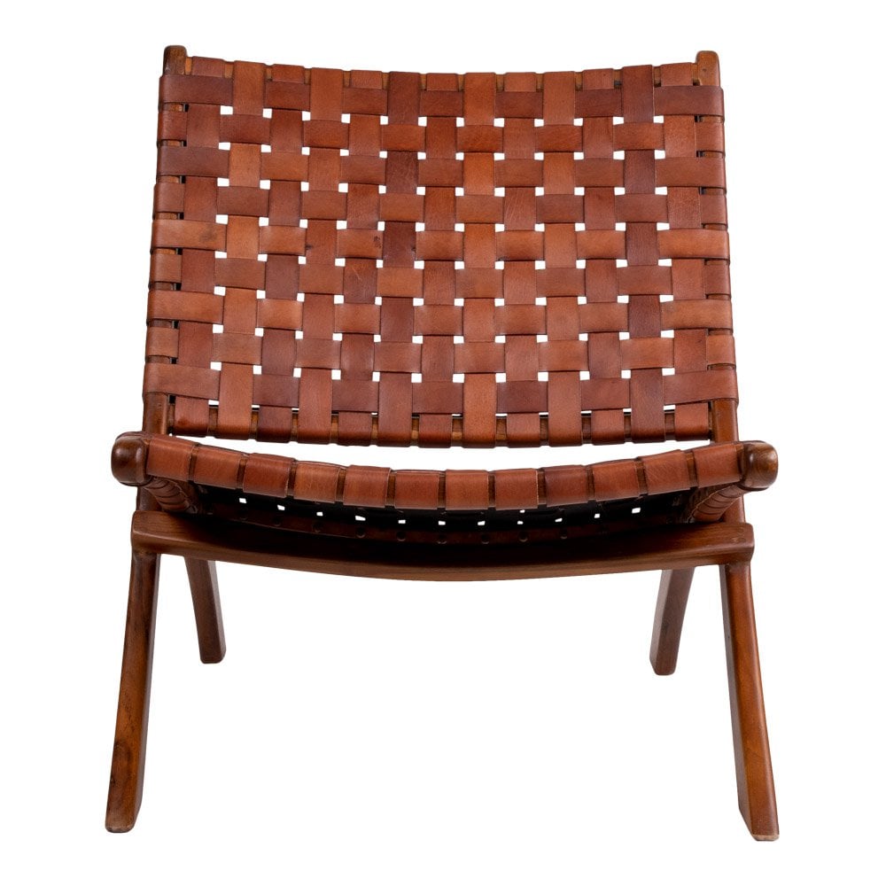 Perugia Klapstoel - Teakhout, Leer, Bruin - 66x74x73 cm