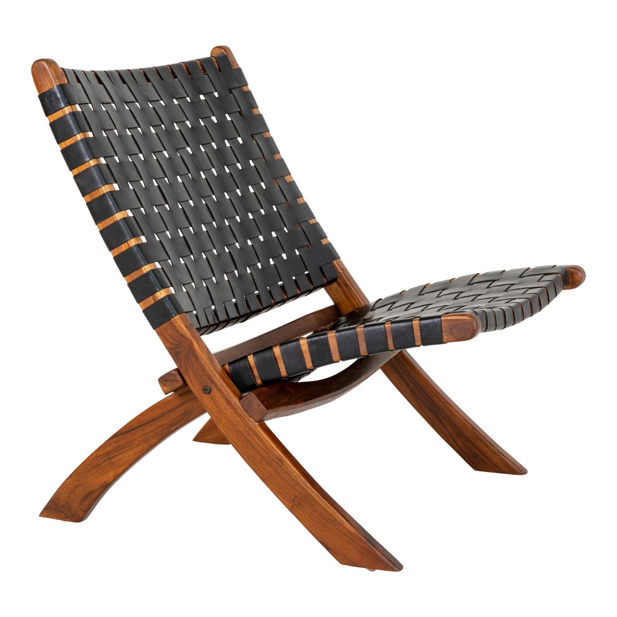 Perugia Klapstoel - Teakhout, Leer, Zwart - 66x74x73 cm