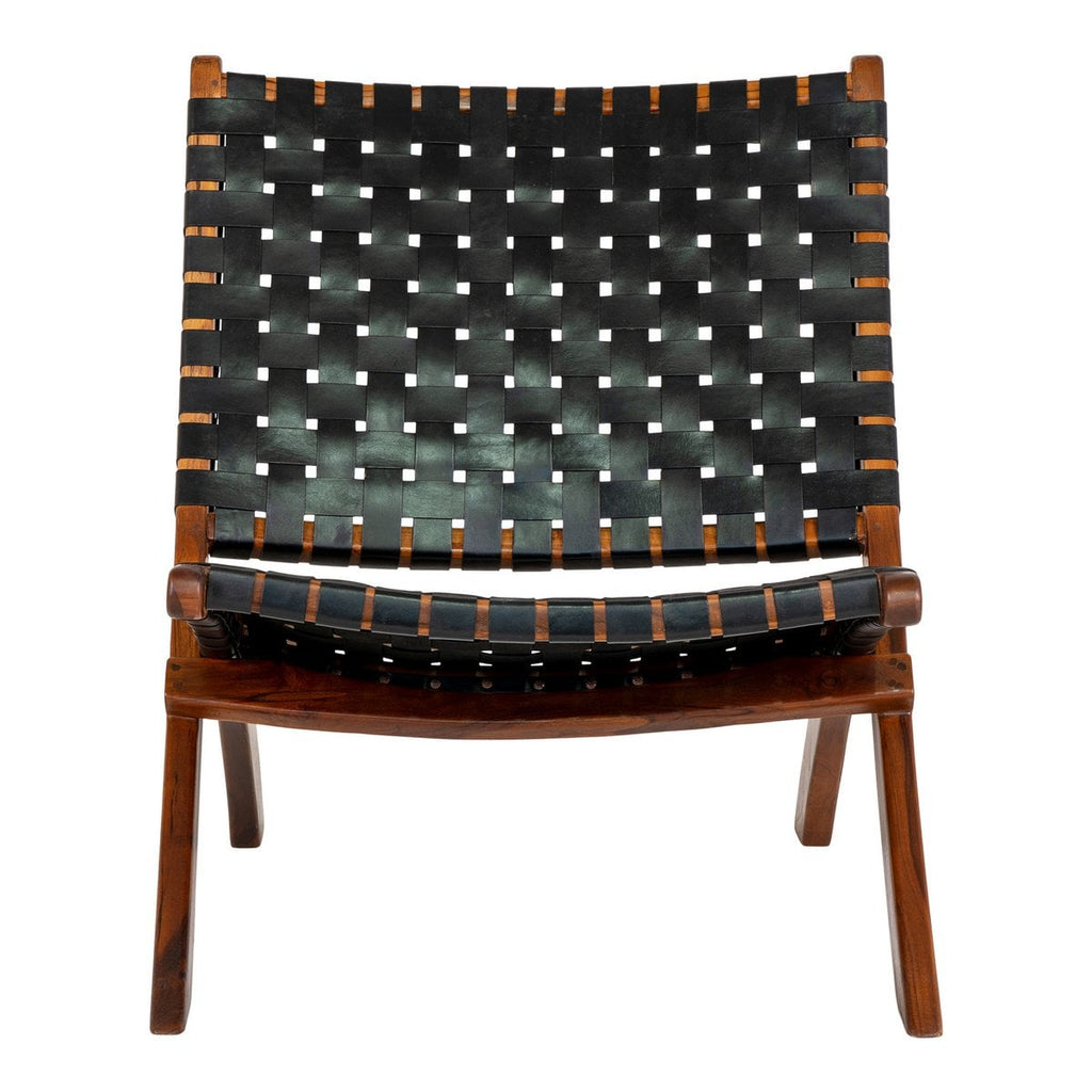 Perugia Klapstoel - Teakhout, Leer, Zwart - 66x74x73 cm