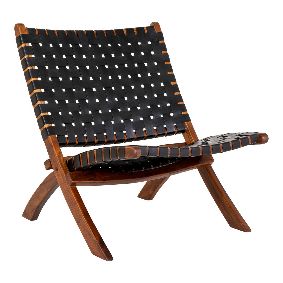 Perugia Klapstoel - Teakhout, Leer, Zwart - 66x74x73 cm