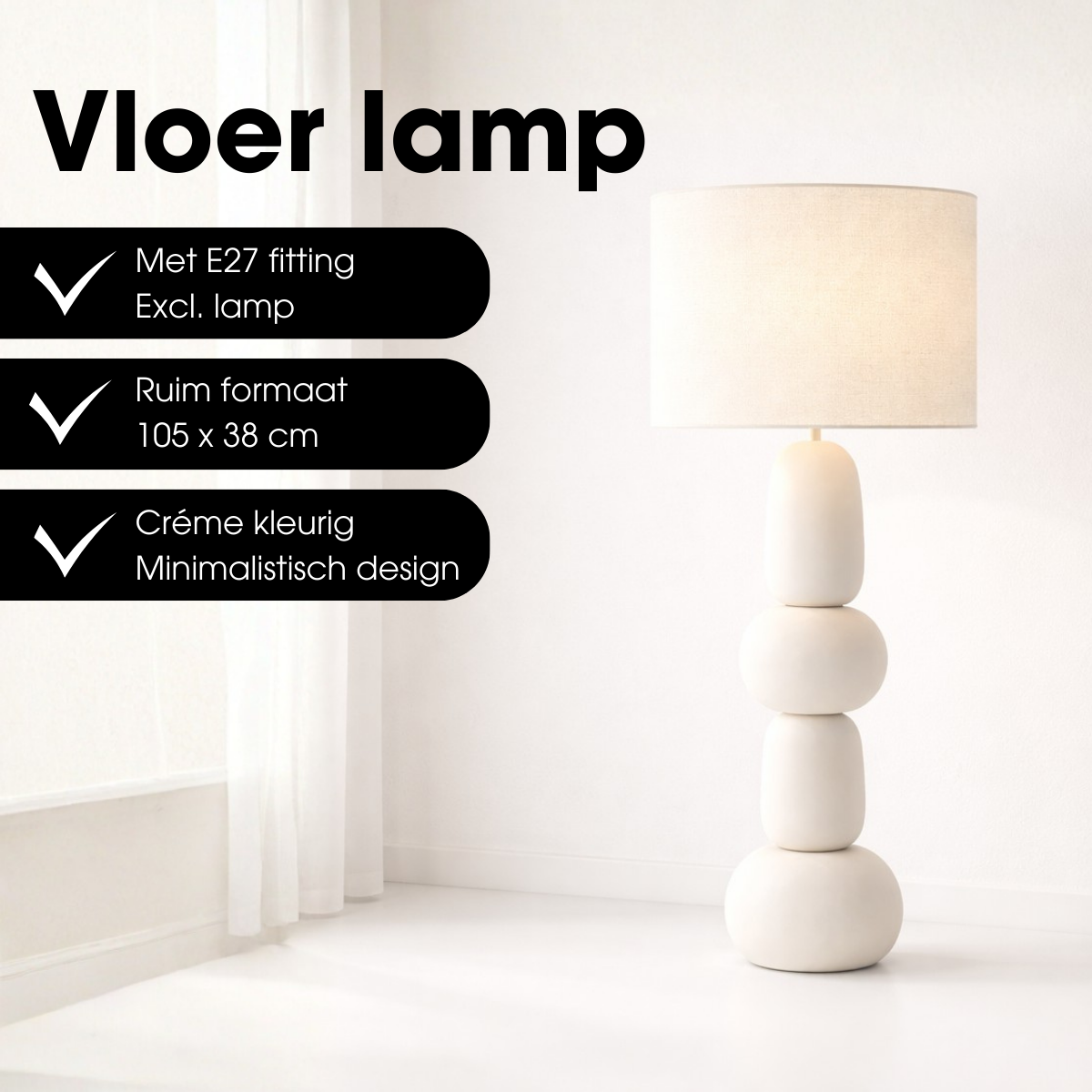 Vloerlamp Menko Crème